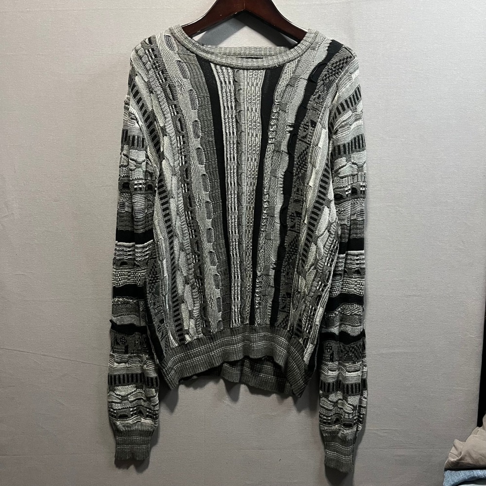 Cotton On Garments Mens XL 3D Textured Knit Sweater Grey Black Coogi Style Retro